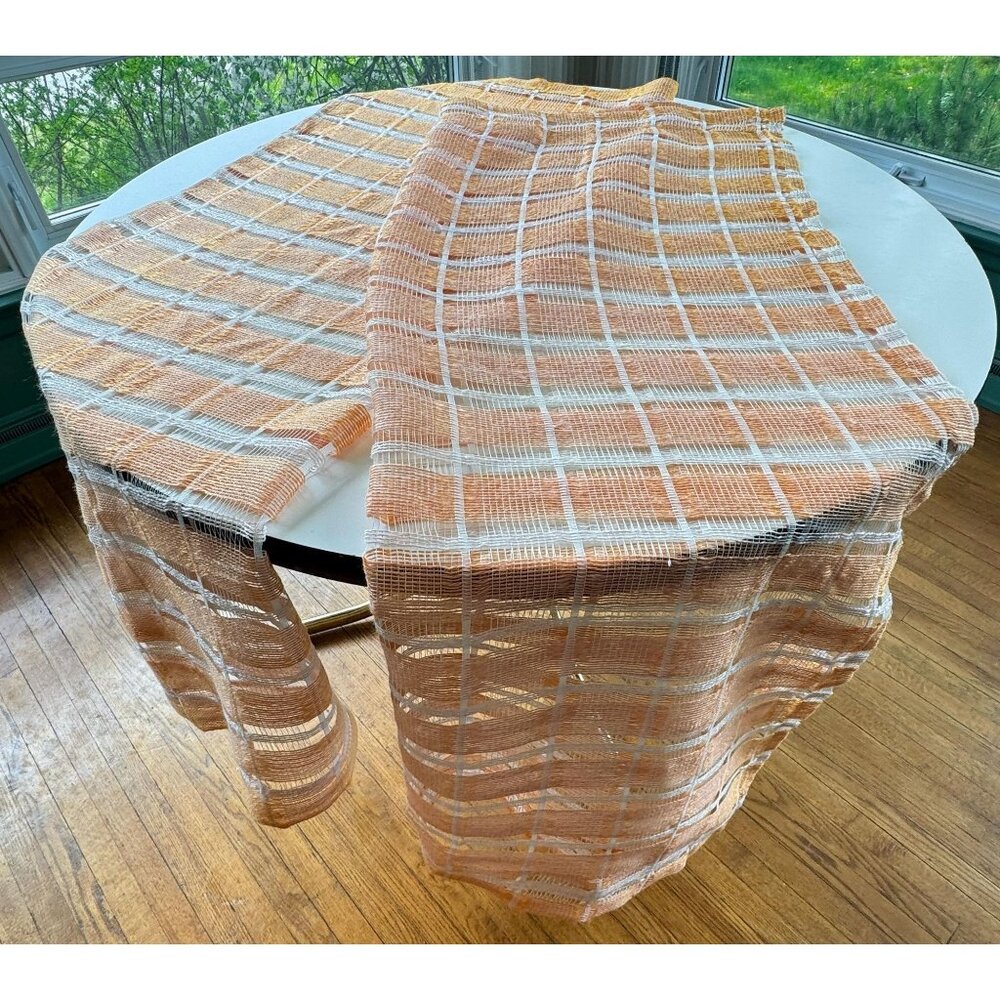 Vintage 70s curtain, orange white open weave, large stripes, per panel